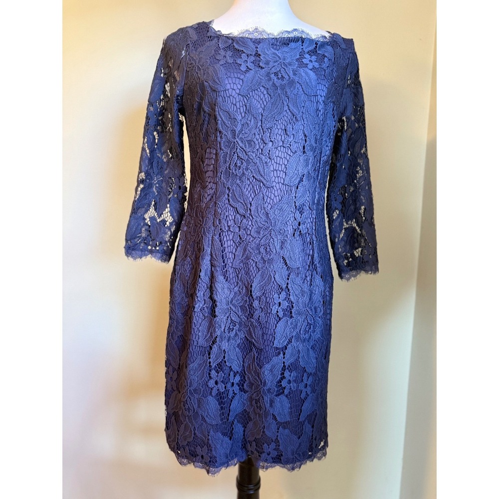 Adrianna Papell Navy Lace Sheath Dress classic elegant lace party festive boho y